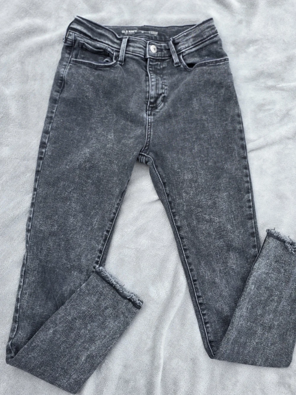 Old Navy Rockstar Jeggings Girls Size 16 Black Acid Wash Raw Hem Skinny Jeans XS